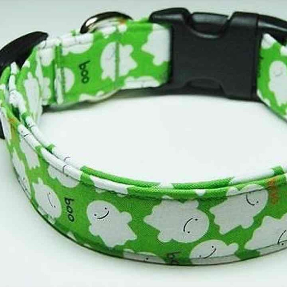 Green Ghost Pattern Dog Collar
